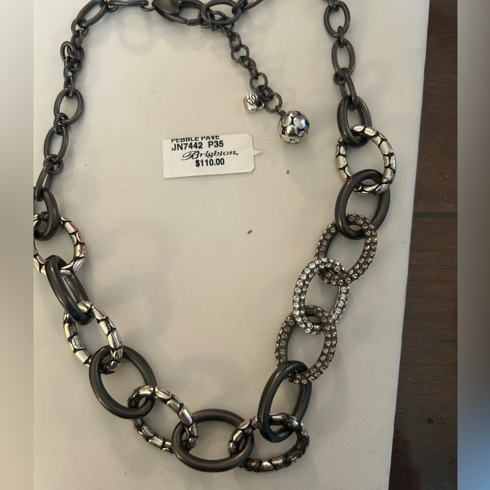 Brighton Pebble Pave necklace and earrings in Gunmetal